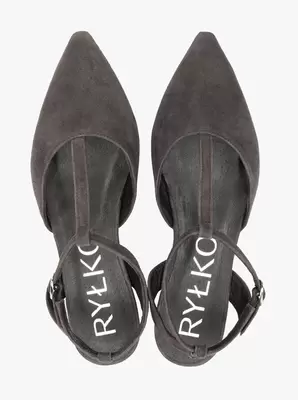 Ciemnobrązowe baleriny bez pięty T-bar