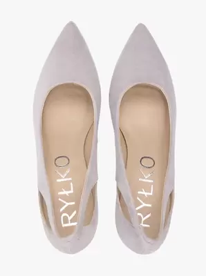 Jasnoszare czółenka z wycięciem na szpilce