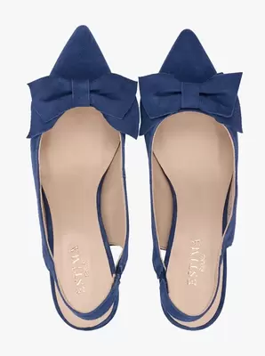 Granatowe czółenka bez pięty slingback z kokardą