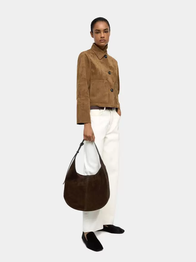 Leather shoulder bag with removable pouch