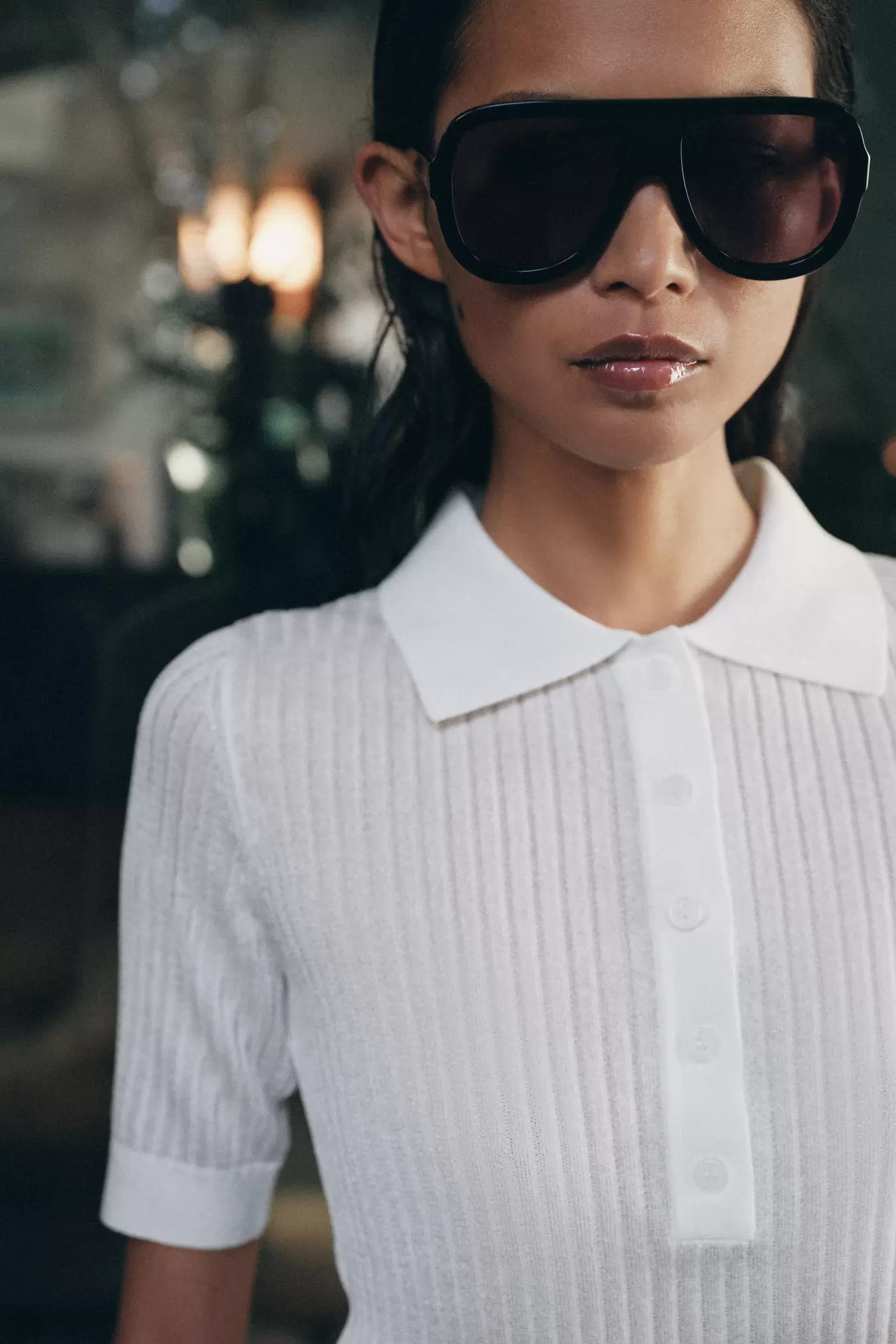 SEMI-SHEER KNIT POLO SHIRT