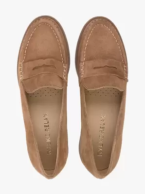 Jasnobrązowe mokasyny ze skóry welurowej