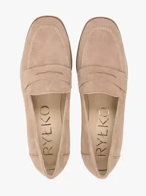 Beżowe mokasyny ze skóry welurowej