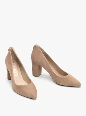 Beżowe czółenka na słupku z ozdobą