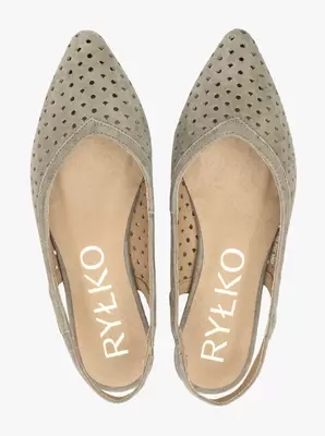 Oliwkowe czółenka wsuwane z odkrytą piętą