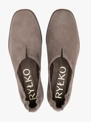 Brązowe wsuwane półbuty ze skóry welurowej