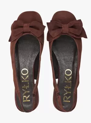 Brązowe czółenka bez pięty z kokardą