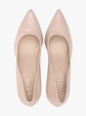 Beżowe czółenka ze skóry licowej