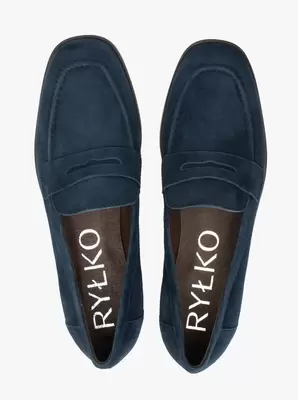 Granatowe mokasyny ze skóry welurowej