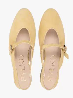 Jasnożółte czółenka slingback bez pięty ze skóry welurowej