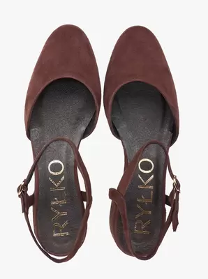 Ciemnobrązowe czółenka slingback na niskim słupku