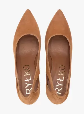 Rude czółenka na szpilce z wycięciem