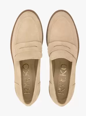 Piaskowe mokasyny ze skóry welurowej