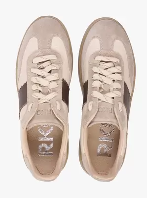 Beżowe sneakersy ze skóry licowej i welurowej