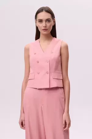 Kamizelka z dwurzędowym zapięciem jasnoróżowa