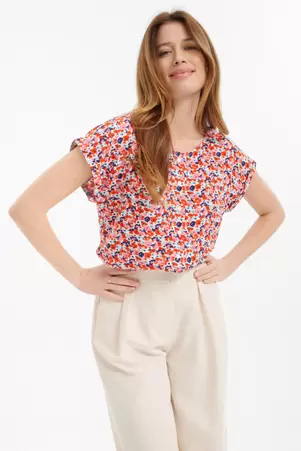 Casualowa bluzka w drobne czerwone kwiaty