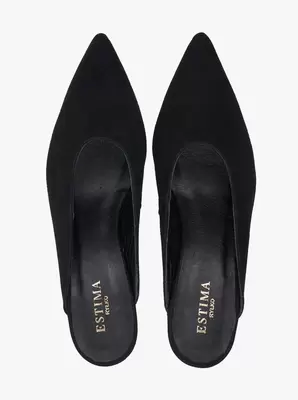 Czarne welurowe klapki na obcasie flare