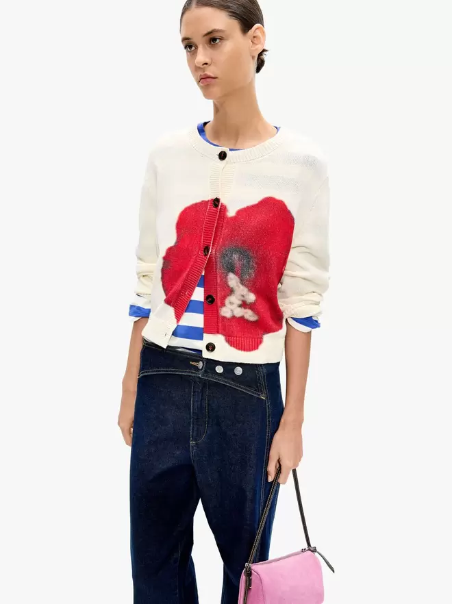 Flower knit cardigan 100% cotton