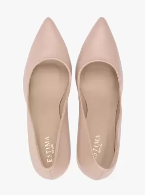 Beżowe skórzane czółenka na wysokiej szpilce