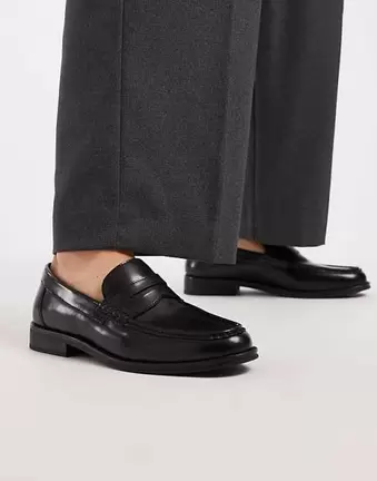 ASOS DESIGN – Czarne skórzane loafersy penny