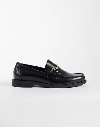 ASOS DESIGN – Czarne loafersy penny ze złotą sprzączką