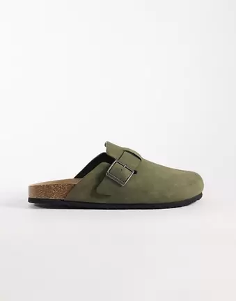 ASOS DESIGN – Sandały bez pięt w kolorze khaki z korkową podeszwą