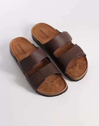 Jack & Jones – Brązowe sandały z pasków z imitacji skóry