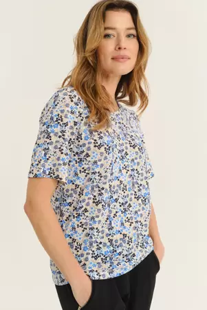 Sweter z krótkim rękawem nadruk w kwiaty