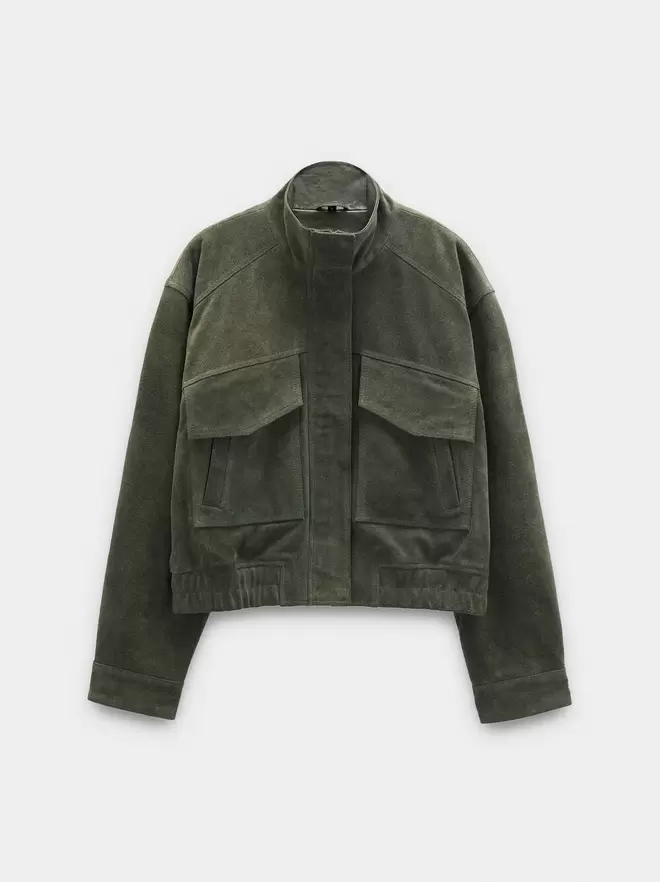 Kurtka ze skóry z wysokim kołnierzem