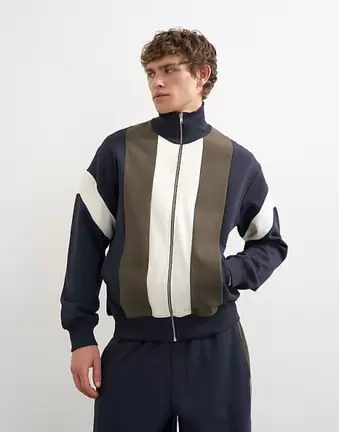 Topman – Granatowy panelowy top dresowy z piki o klasycznym kroju