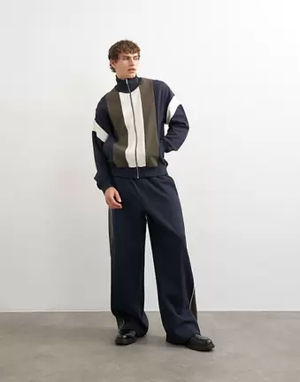 Topman – Granatowy panelowy zestaw z piki: bluza dresowa i joggersy