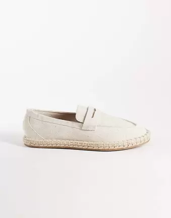 ASOS DESIGN – Penny – Beżowe loafersy espadryle z imitacji lnu
