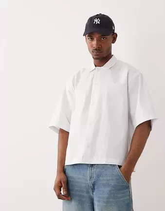 ASOS DESIGN – Biała popelinowa koszula oversize z plisą na guziki