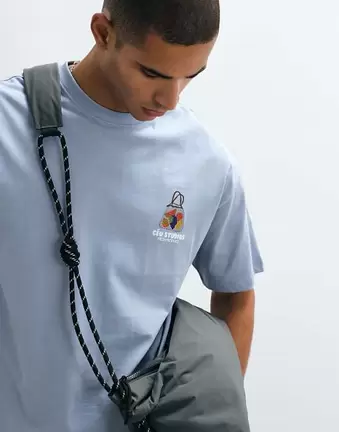 ASOS DESIGN – Niebieski T-shirt oversize z grafiką z owocami