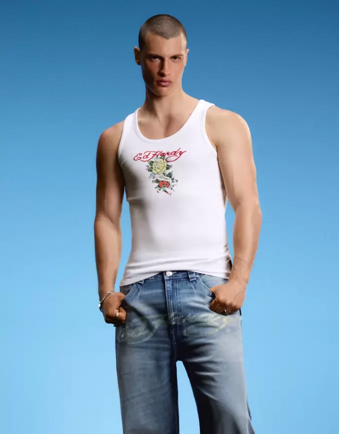 Koszulka na ramiączkach z nadrukiem ED HARDY X BERSHKA