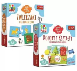 Trefl, ABC Malucha, Zwierzaki, gra edukacyjna + Kolory i kształty, układanka, zestaw promocyjny