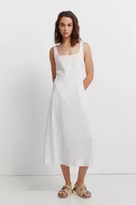 Vestido lino escote cuadrado