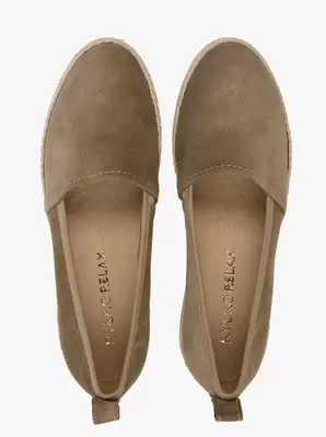 Oliwkowe espadryle ze skóry welurowej