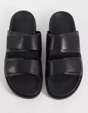 ASOS DESIGN – Czarne skórzane sandały z paskami