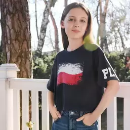, T-shirt dziewczęcy, crop top, granatowy
