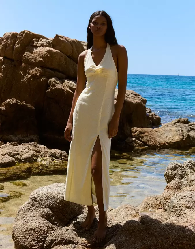 Sukienka midi halter z lnu
