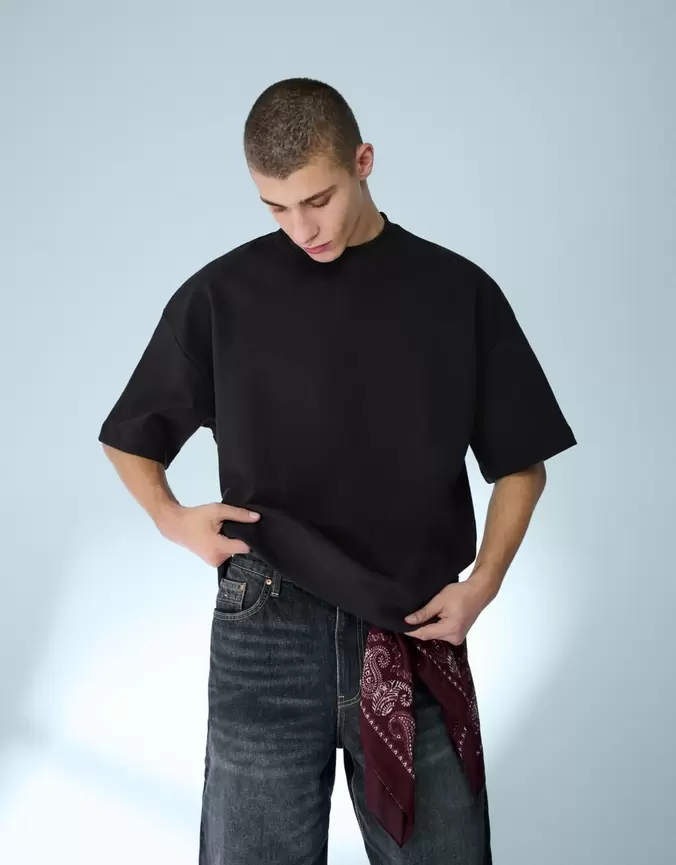 Koszulka z krótkim rękawem z frotte z wykończeniem rib