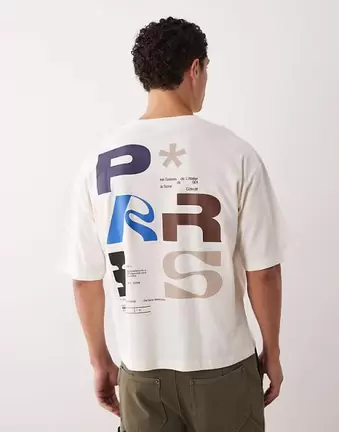 ASOS DESIGN – T-shirt o pudełkowym kroju oversize w kolorze złamanej bieli z grafiką „Paris“