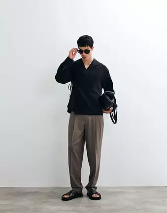 ASOS DESIGN – Czarna koszula oversize z imitacji lnu z kopertowym wiązaniem