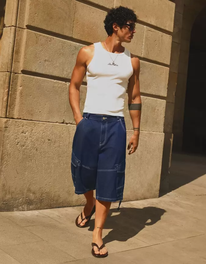 Bermudy cargo z denimu parachute