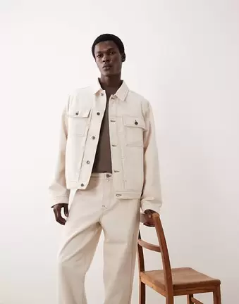 ASOS COLLECTIVE – Jeansowa kurtka o klasycznym, kroju w kolorze ecru, część zestawu