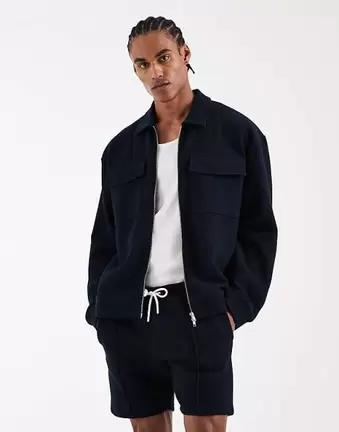 ASOS DESIGN – Granatowe dopasowane szorty z dżerseju w jodełkę, część zestawu