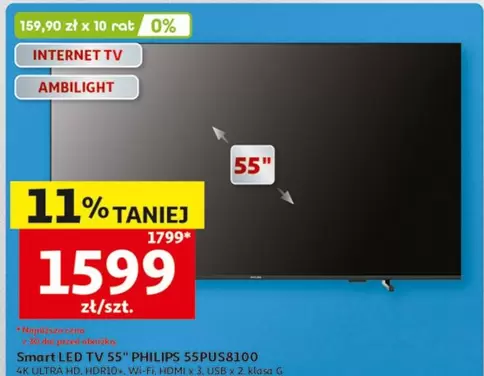 Philips - Smart LED TV 55" 4K ULTRA HD, HDR10+, Wi-Fi, HDMI x 3, USB x 2, Klasa G