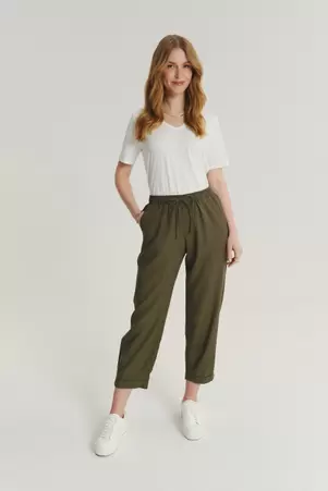 Lniano-wiskozowe spodnie w kolorze khaki