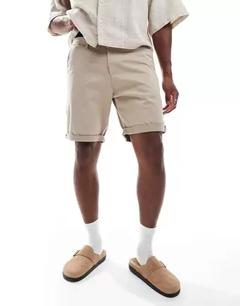 Jack & Jones – Beżowe szorty chino z wywiniętymi nogawkami